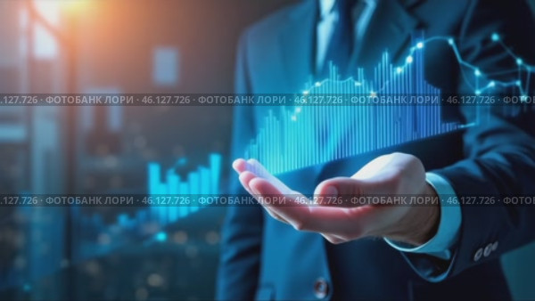 Man in a suit holding a blue graph in his hand. Стоковое AI-видео, аниматор Sergey Grishin / Фотобанк Лори