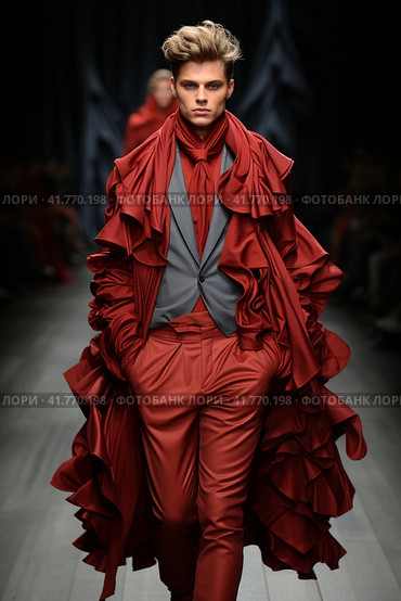 Man on the catwalk, creative fashion show,  Generative AI. Стоковое AI-изображение, AI-художник Анна Кривицкая / Фотобанк Лори