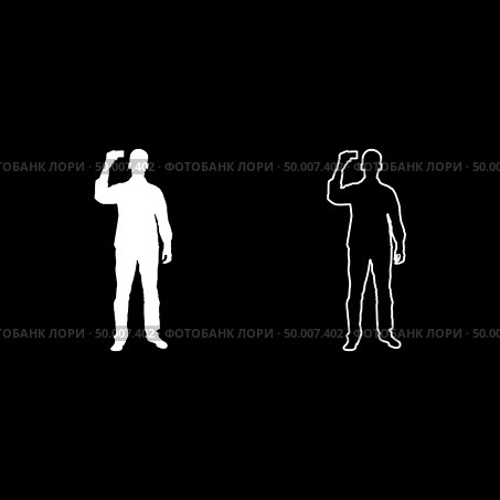 Man shows card in his hand Business card in hand businessman silhouette icon set white color vector illustration flat style simple image. Стоковая иллюстрация, агентство Ingram Publishing / Фотобанк Лори