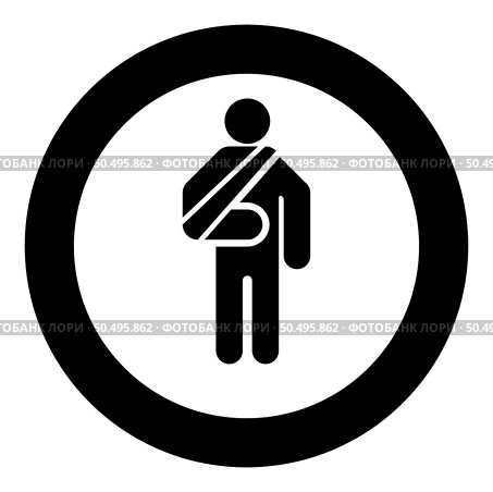 Man with broken arm hand gypsum injured stick using sticks person trauma concept elastic bandage on human immobilize support bone sling cast fracture trauma icon in circle round black color vector illustration image solid outline style simple. Man with broken arm hand gypsum injured stick using sticks person trauma concept elastic bandage on human immobilize support bone sling cast fracture trauma icon in circle round black color vector illustration image solid outline style. Стоковая иллюстрация, агентство Ingram Publishing / Фотобанк Лори