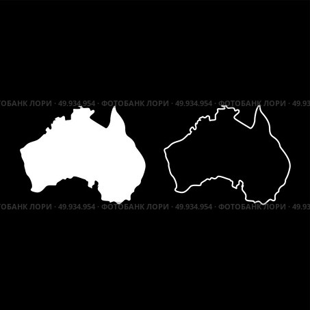 Map of Australia icon set white color vector illustration flat style simple image outline. Стоковая иллюстрация, агентство Ingram Publishing / Фотобанк Лори