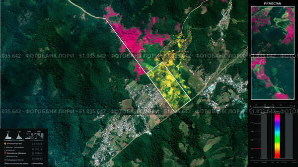Mapping land cover changes in a mountainous region using satellite imagery to assess environmental impacts. Стоковое AI-изображение, AI-художник Сергей Толмачёв / Фотобанк Лори