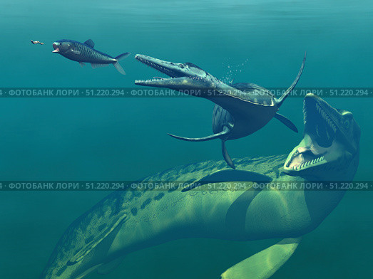 Marine predators of the Cretaceous period. Walter Myers/Stocktrek Images/TASS. Стоковое фото, агентство ТАСС / Фотобанк Лори