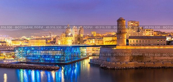 Marseille Saint Jean Castle and Cathedral de la Major and the Vieux port in France panorama. Стоковое фото, агентство Ingram Publishing / Фотобанк Лори