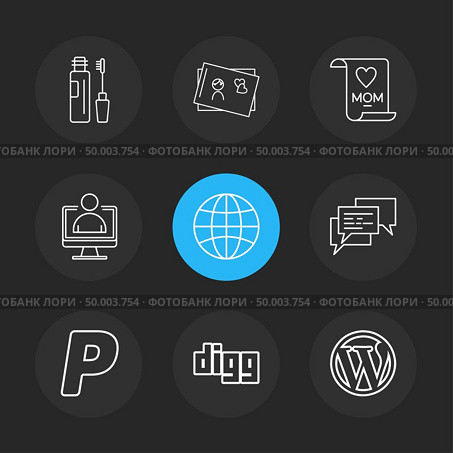 maskara , cosmetics ,card ,mom , profile ,globe, message, digg ,wordpress , paypal ,icon, vector, design,  flat,  collection, style, creative,  icons. Стоковая иллюстрация, агентство Ingram Publishing / Фотобанк Лори