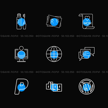 maskara , cosmetics ,card ,mom , profile ,globe, message, digg ,wordpress , paypal ,icon, vector, design,  flat,  collection, style, creative,  icons. Стоковая иллюстрация, агентство Ingram Publishing / Фотобанк Лори