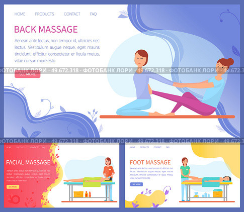 Masseuse working with back of client in spa salon. Heath and body treatment concept. Therapy and relaxation massage, cosmetic procedure performed by specialist. Medical back massage website template. Masseuse working with back of client in spa salon. Heath and body treatment, massage concept. Стоковая иллюстрация, агентство Ingram Publishing / Фотобанк Лори