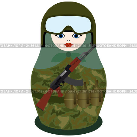 Матрешка с автоматом Калашникова. Стоковая иллюстрация, иллюстратор Сергей Скрыль / Фотобанк Лори