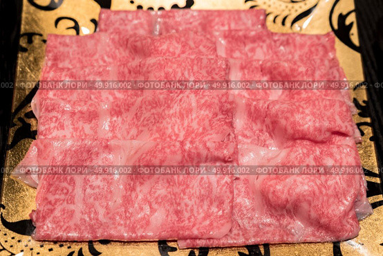 matsusaka beef A5 Wagyu Beef Shabu shabu Set Closeup. Стоковое фото, агентство Ingram Publishing / Фотобанк Лори