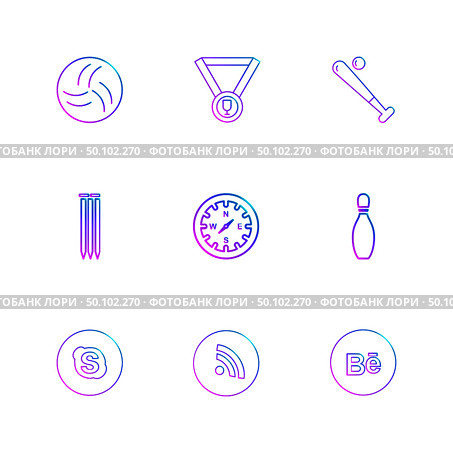 medal , compass , skype , wifi , behance , sports , games , fitness , athletics , football , bodybuilding , snooker , ball , cricket , tennis , stopwatch , golf  , social , media , icon, vector, design,  flat,  collection, style, creative,  icons. Стоковая иллюстрация, агентство Ingram Publishing / Фотобанк Лори