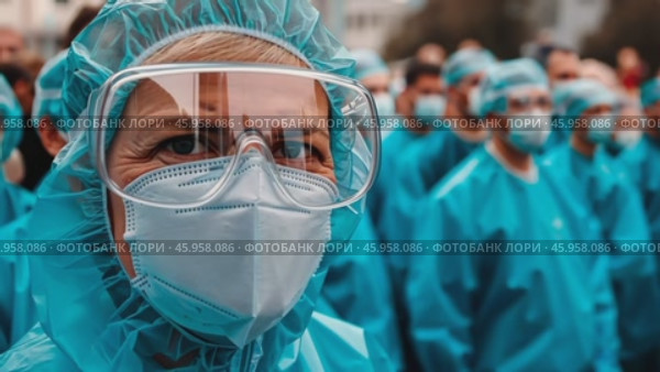 Medical health workers in protective suit, mask, gloves, goggles, face shield. Virus prevention equipment. PPE personal protection. Precaution measures. CDC staff. Asian doctors in PPE biohazard gear. Стоковое AI-видео, аниматор Марина Демидюк / Фотобанк Лори