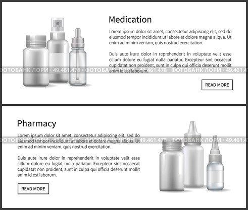 Medication and pharmacy pill bottles and nasal spray 3D containers on web posters. Blank medical capsules painkillers in package vector set of remedies. Pill Bottles and Nasal Spray 3D Isolated Container. Стоковая иллюстрация, агентство Ingram Publishing / Фотобанк Лори
