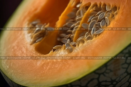 Melon half closeup fruit. Generate Ai. Стоковое AI-изображение, AI-художник Иван Рябоконь / Фотобанк Лори