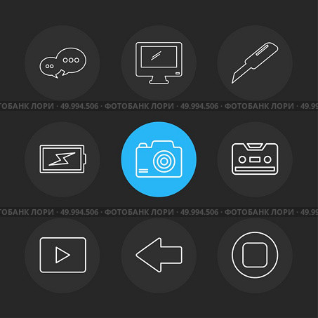 message , monitor , cutter , battery , click , casette , play ,youtube , left ,arrow , stop , icon, vector, design,  flat,  collection, style, creative,  icons. Стоковая иллюстрация, агентство Ingram Publishing / Фотобанк Лори