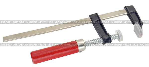 Металлический зажим на белом фоне. Carpentry screw clamp on white background. Стоковое фото, фотограф Татьяна Д / Фотобанк Лори