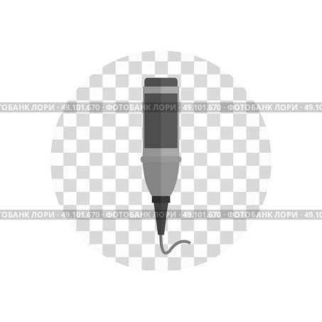 Microphone design flat isolated icon, vintage microphone stand, sound media, record vocal musical web broadcasting microphone vector illustration. Стоковая иллюстрация, агентство Ingram Publishing / Фотобанк Лори