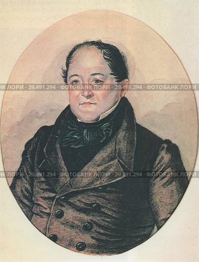 Михаил Семёнович Щепкин - русский актёр. Акварель А. Добровольского 1839 г. Редакционная иллюстрация, иллюстратор Владимир Чинин / Фотобанк Лори
