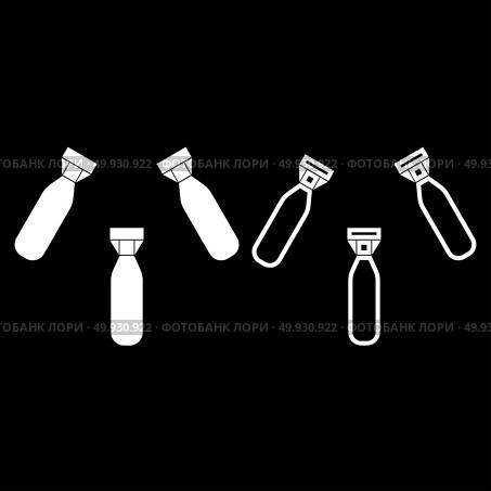 Military air bomb icon set white color vector illustration flat style simple image. Стоковая иллюстрация, агентство Ingram Publishing / Фотобанк Лори