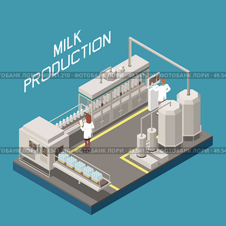 Milk factory concept with new technology symbols isometric vector illustration. Стоковая иллюстрация, агентство Ingram Publishing / Фотобанк Лори