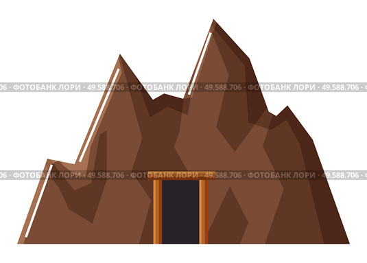 Mine with doors construction. Mining industries or geology researches in quarry. Industrial works on finding coal and minerals, heavy ores and gold or gems. Deep tunnel isolated icon, vector. Mine with Doors, Mining Industry Quarry Vector. Стоковая иллюстрация, агентство Ingram Publishing / Фотобанк Лори