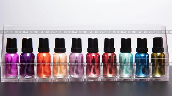 mini nail polish bottles ai generated. Стоковое AI-изображение, AI-художник Vectorwin / Фотобанк Лори