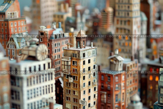 Miniature cityscape with tiltshift effect. Стоковое AI-изображение, AI-художник Иван Рябоконь / Фотобанк Лори