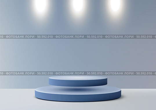 minimalist 3d two stacked blue cylinders under bright spotlights, set against a soft gradient background. modern product displays, mockups, and futuristic science concepts. Стоковая иллюстрация, агентство Ingram Publishing / Фотобанк Лори