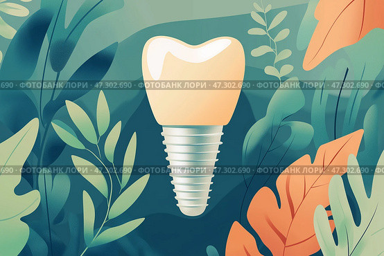 Minimalist illustration of dental implant. Минималистичная иллюстрация зубного имплантата. Стоковое AI-изображение, AI-художник Katsiaryna Repich / Фотобанк Лори
