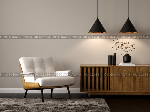 Minimalist Interior of modern living room 3D rendering. Стоковая иллюстрация, иллюстратор Hemul / Фотобанк Лори
