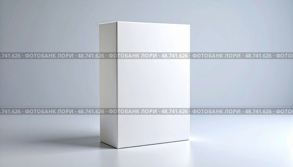 Minimalist white product box concept representing modern packaging design or unbranded retail mockup for ecommerce, branding, or promotional presentation. Стоковое AI-изображение, AI-художник Igor Tichonow / Фотобанк Лори