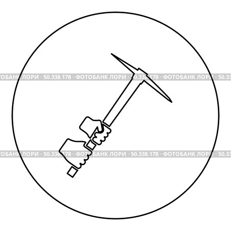Mining pickaxe Mattock pick axe in hand icon in circle round black color vector illustration image outline contour line thin style simple. Mining pickaxe Mattock pick axe in hand icon in circle round black color vector illustration image outline contour line thin style. Стоковая иллюстрация, агентство Ingram Publishing / Фотобанк Лори
