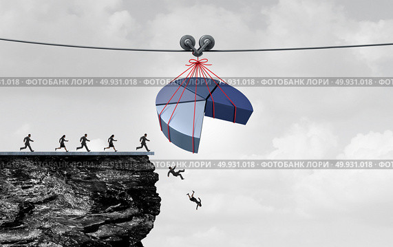 Misleading statistics and financial misrepresentation as financial fraud or economic deception as people falling over a cliff due to fraudulent corporate data with 3D illustration elements. Стоковое фото, агентство Ingram Publishing / Фотобанк Лори