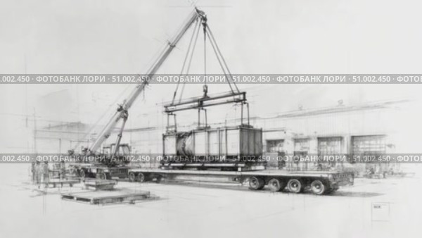 Mobile crane lifting heavy cargo onto flatbed truck pencil sketch. Стоковое AI-видео, аниматор Юрий Поздников / Фотобанк Лори