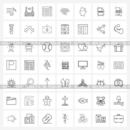 Mobile UI Line Icon Set of 49 Modern Pictograms of man, signals, modem, internet, Wi-Fi Vector Illustration. Стоковая иллюстрация, агентство Ingram Publishing / Фотобанк Лори