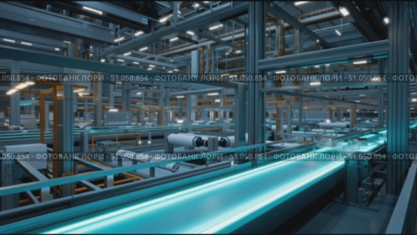 Modern automation systems in a large manufacturing facility with advanced technology and intricate design. Стоковое AI-видео, аниматор Сергей Толмачёв / Фотобанк Лори