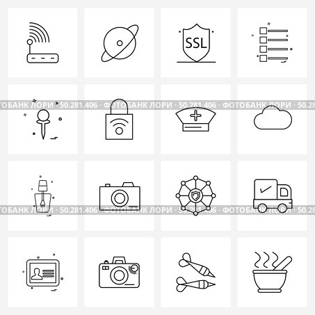 Modern Style Set of 16 line Pictograph Grid based sports, sports, protection, main menu, user interface Vector Illustration. Стоковая иллюстрация, агентство Ingram Publishing / Фотобанк Лори