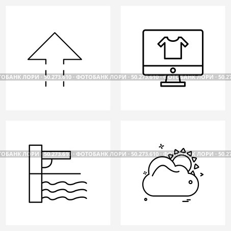 Modern Style Set of 4 line Pictograph Grid based arrow, picnic, up, shirt, summer Vector Illustration. Стоковая иллюстрация, агентство Ingram Publishing / Фотобанк Лори