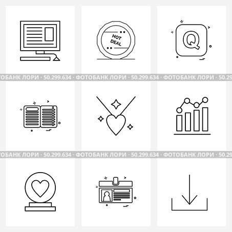 Modern Style Set of 9 line Pictograph Grid based education, book, deal, q, latter Vector Illustration. Стоковая иллюстрация, агентство Ingram Publishing / Фотобанк Лори