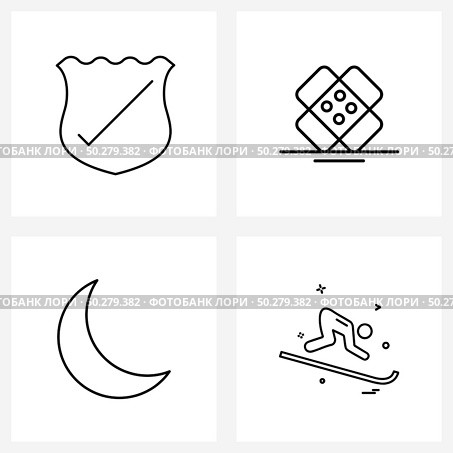 Modern Vector Line Illustration of 4 Simple Line Icons of badge, night, validation, medical, space Vector Illustration. Стоковая иллюстрация, агентство Ingram Publishing / Фотобанк Лори