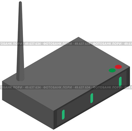 Modern wifi router with antenna. Smart home element. Internet providing equipment and network, signal transmission. Digital connection or link and WLAN system, local system for office or home. Modern wifi router with antenna. Smart home element. Internet providing equipment and network. Стоковая иллюстрация, агентство Ingram Publishing / Фотобанк Лори