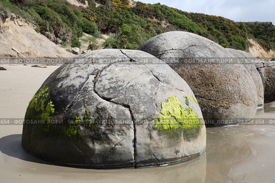 Moeraki Boulders, Koekohe Beach, New Zealand. Стоковое фото, фотограф Richard Roscoe/Stocktrek Images / ТАСС / Фотобанк Лори