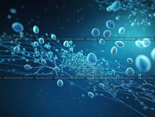Molecular grid on a dark blue background. Created by AI. Стоковое AI-изображение, AI-художник Ярославский Максим / Фотобанк Лори