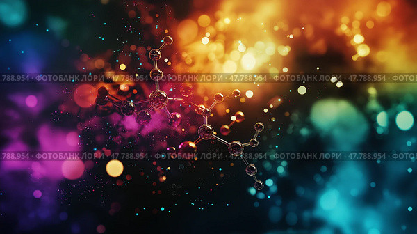 Molecular structures in chemical interactions. Стоковое AI-изображение, AI-художник Михаил Коханчиков / Фотобанк Лори