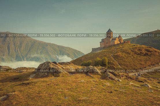 Монастырь Святой Троицы (Гергетис) в Грузии. Сентябрь. Стоковое фото, фотограф Сергей Цепек / Фотобанк Лори
