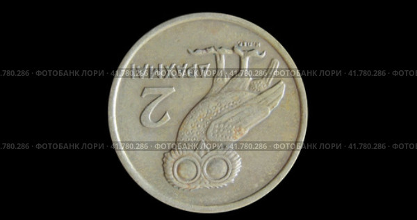 Монета Греции 2 драхмы 1973, реверс на черном фоне. Reverse of Greece coin 2 drachmas 1973 with image of an owl, isolated in white background. Close up view. Стоковая анимация, аниматор Александр Кузнецов / Фотобанк Лори