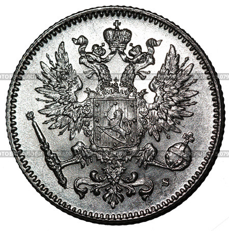 Монета русской Финляндии.50 пенни 1916 года.Подкороненый имперский двуглавый орёл, держащий в левой лапе скипетр, а в правой державу. Стоковая иллюстрация, иллюстратор Евгений Мухортов / Фотобанк Лори