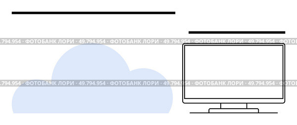 Monitor next to cloud graphic. Ideal for cloud computing, technology, internet storage, remote work, digital transformation, data management, IT solutions. Line metaphor. Cloud Computing Concept with Monitor Representing Online Data Storage and Access. Стоковая иллюстрация, агентство Ingram Publishing / Фотобанк Лори