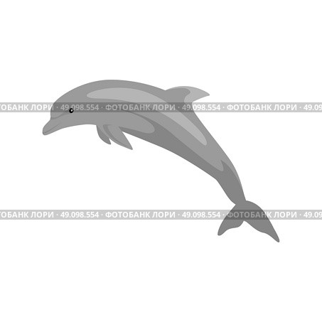 Monochrome Dolphin Isolated on White Background. Monochrome dolphin isolated on white background. Mammals dolphin jumping with a tail and fins. Animals are creatures in the sea or the ocean painted in black isolated on white. Vector illustration. Стоковая иллюстрация, агентство Ingram Publishing / Фотобанк Лори