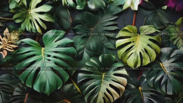 Monstera leaves, Background of Monstera leaves. Стоковое видео, видеограф Терехова Марина / Фотобанк Лори