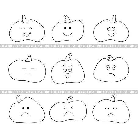 Mood Tracker icons Halloween pumpkins Jack-o-lanterns. Стоковая иллюстрация, иллюстратор Ольга Головкина / Фотобанк Лори